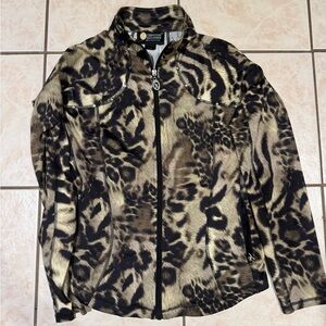Vtg Christine Alexander Swarvorski crystal embellished Leopard Print full zip